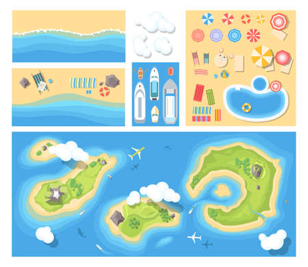 Beach holiday. Modern vector set of illustrationsのイラスト素材
