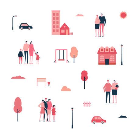 Family in the city in flat style concept illustration.のイラスト素材