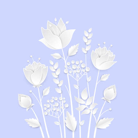 Paper cut growing flowers - modern vector colorful illustrationのイラスト素材