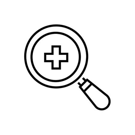 Zoom in - line design single isolated icon on white background. High quality minimalistic black pictogram, emblem. An image of a magnifier, loupe with plus signのイラスト素材