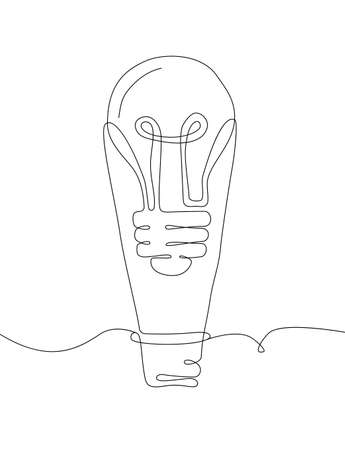 Lightbulb - one line design style illustration isolated on white background. Inspiration, creative idea concept. High quality image for your presentationのイラスト素材
