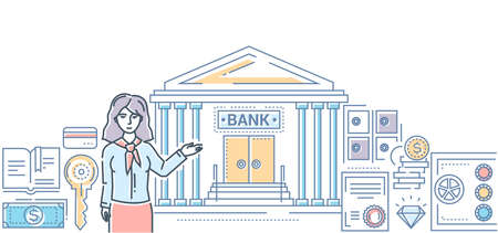 Banking industry - modern line design style colorful illustrationのイラスト素材