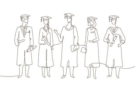 Graduating students - one line design style illustrationのイラスト素材