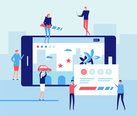 Mobile gaming development - flat design style illustrationのイラスト素材