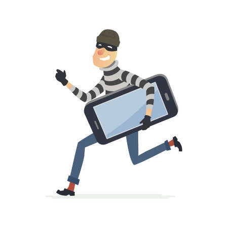 Thief stealing smartphone - cartoon people characters illustrationのイラスト素材