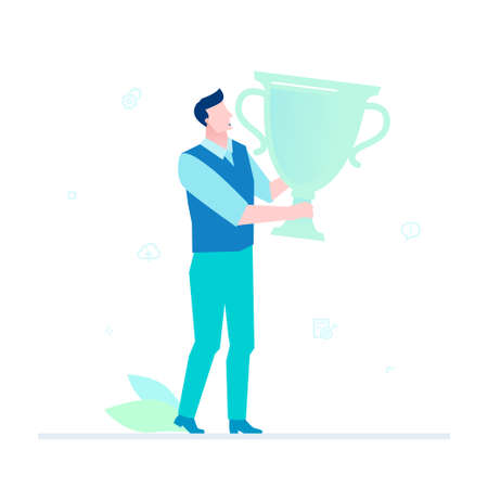 Businessman with a prize - flat design style illustrationのイラスト素材