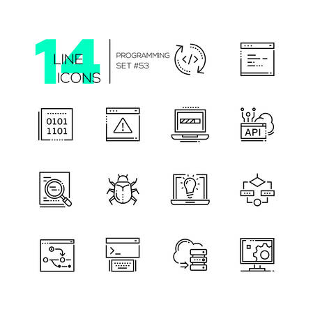 Programming - modern thin line design icons set. Coding, browser page ...
