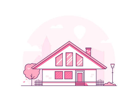 Townhouse - modern thin line design style vector illustrationのイラスト素材