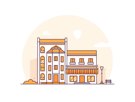City buildings - modern thin line design style vector illustrationのイラスト素材