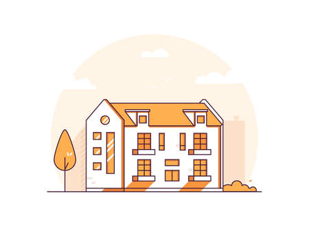 Apartment house - modern thin line design style vector illustrationのイラスト素材