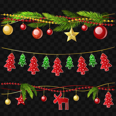 Christmas garlands - set of modern vector realistic isolated elements