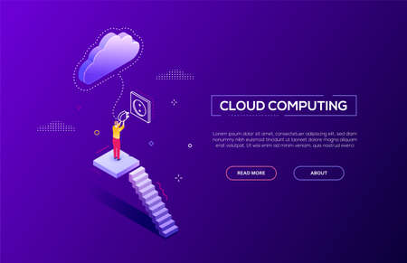 Cloud computing - modern isometric vector web bannerのイラスト素材