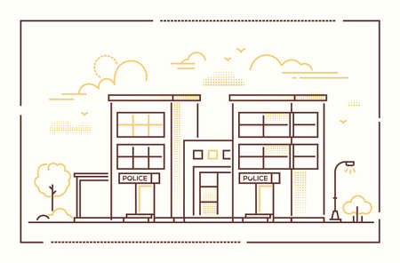 Police station - modern line design style vector illustrationのイラスト素材