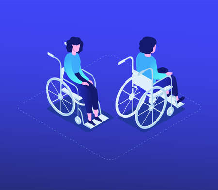 Woman in a wheelchair - modern isometric character setのイラスト素材