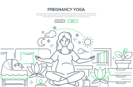 Pregnancy Yoga Modern Line Design Style Web Banner On White