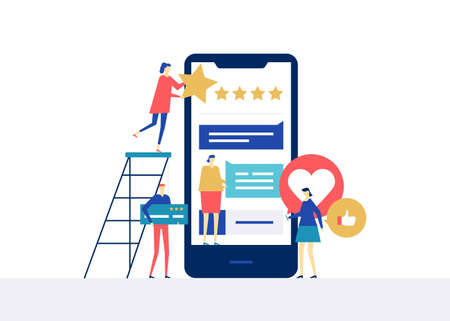 Testimonials on social media - flat design style colorful illustrationのイラスト素材