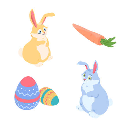 Happy Easter - a set of colorful isometric elementsのイラスト素材