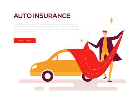 Auto insurance - colorful flat design style web bannerのイラスト素材