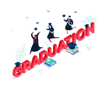 Graduation concept - modern colorful isometric vector illustration