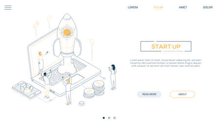 Startup - isometric line design style web bannerのイラスト素材