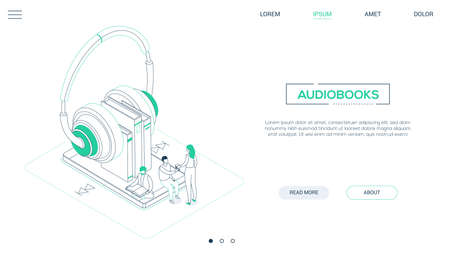 Audiobooks - line design style isometric web bannerのイラスト素材