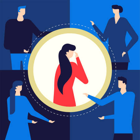 Shame - modern colorful flat design style illustration. Unusual composition with a girl feeling...
