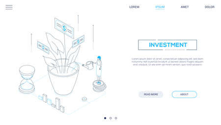 Investment - line design style isometric web bannerのイラスト素材