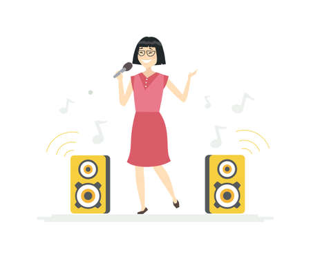 Chinese girl singing - cartoon people characters illustrationのイラスト素材
