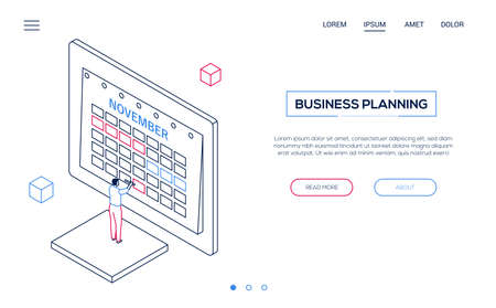 Business planning - line design style isometric web bannerのイラスト素材