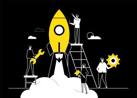 Startup - flat design style conceptual vector illustration. Black, yellow and white composition with...