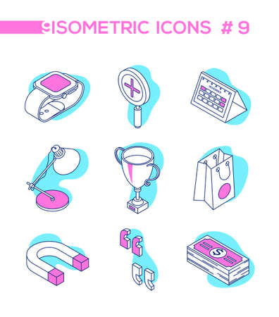 Business and finance - line design style isometric objectsのイラスト素材