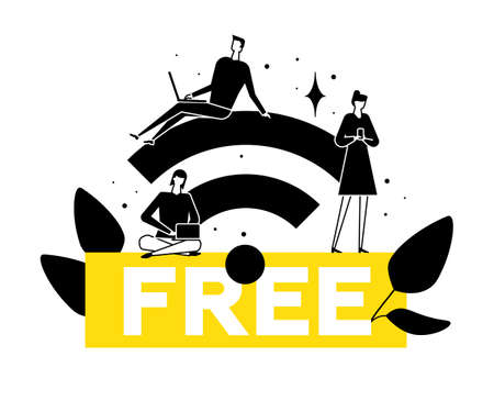Free wifi - flat design style vector illustrationのイラスト素材
