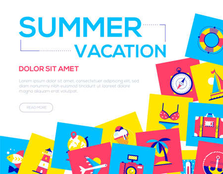 Summer vacation - colorful flat design style web banner