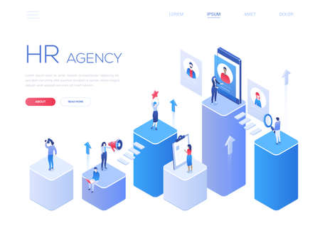 HR agency - modern colorful isometric vector web bannerのイラスト素材