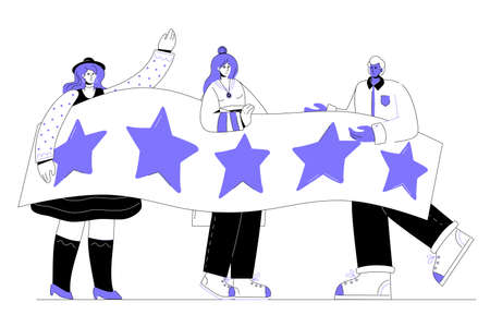 Company rating - flat design style colorful illustration on white background. A purple colored...