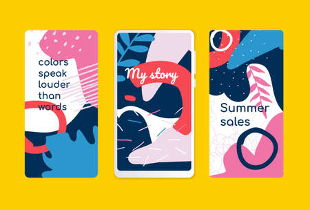 Pop art mobile screen templates - set of vector backgrounds. High quality blue, pink, red abstract...