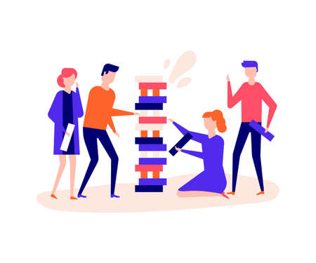 Children playing a game - flat design style illustration on white background. Quality composition...