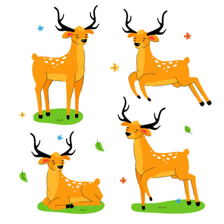 Cute deer - flat design style set of cartoon charactersのイラスト素材