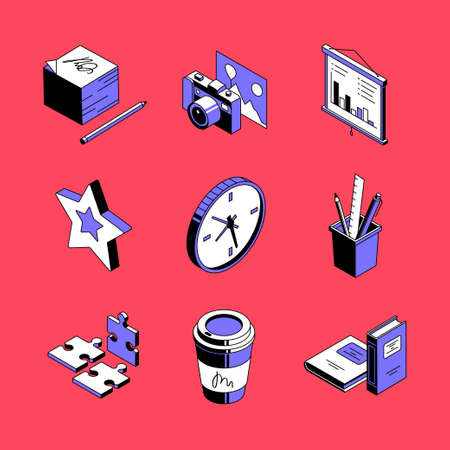 Workplace accessories - colorful vector isometric icons setのイラスト素材