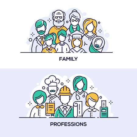 Family and professions vector banner templates setのイラスト素材