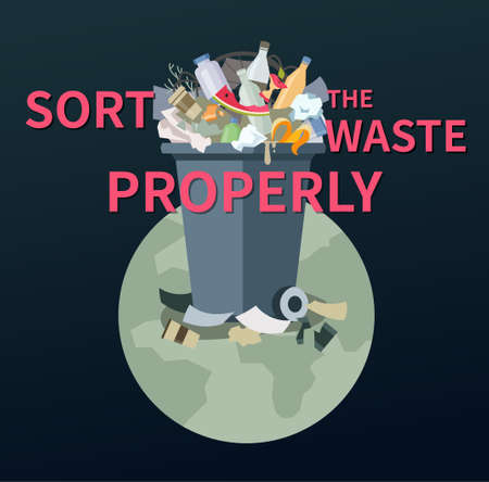 Sort the waste properly - flat design style illustrationのイラスト素材
