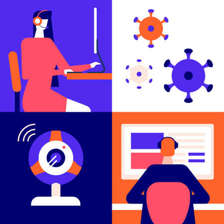 Stay at home - flat design style illustrationのイラスト素材