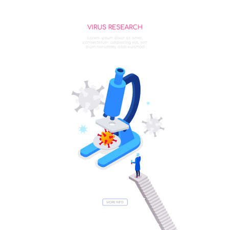 Virus research - modern colorful isometric web bannerのイラスト素材