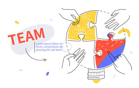 Efficient teamwork - colorful line design style web bannerのイラスト素材