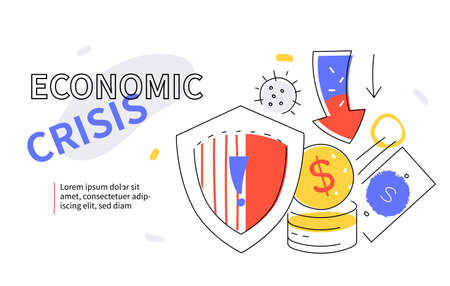 Economic crisis - colorful flat design style web bannerのイラスト素材