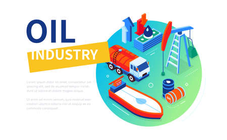 Oil industry - modern colorful isometric web bannerのイラスト素材