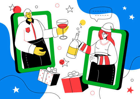 Happy New Year 2021 - flat design style illustrationのイラスト素材