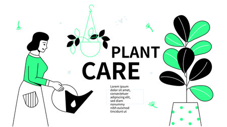 Plant care - flat design style web bannerのイラスト素材