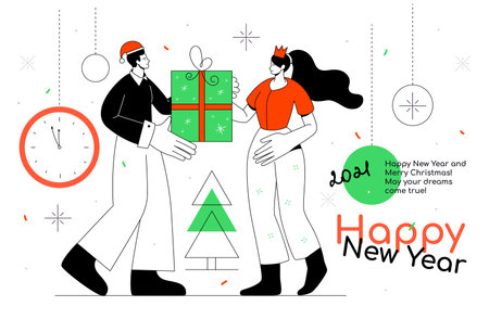 Happy New Year - flat design style web bannerのイラスト素材