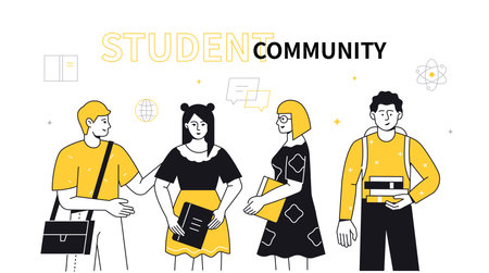 Student community - colorful flat design style illustrationのイラスト素材
